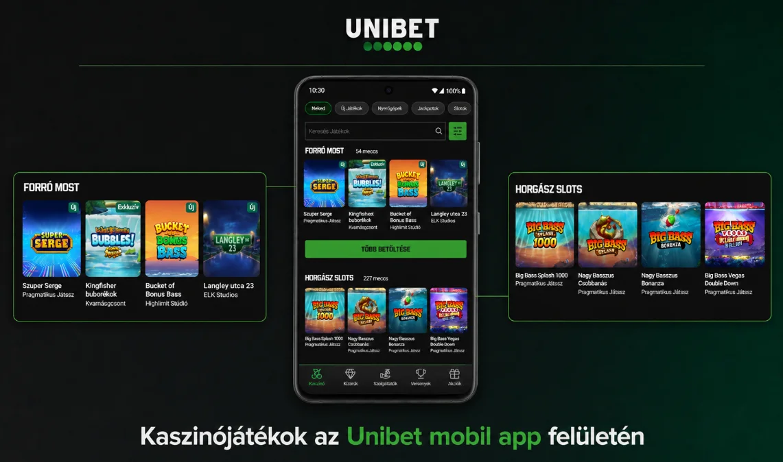 Kaszinójátékok és játékkategóriák az Unibet mobilalkalmazásban